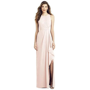 After Six Blush High Neck Chiffon Draped Front Slit Style 6818 Bridesmaid Dress